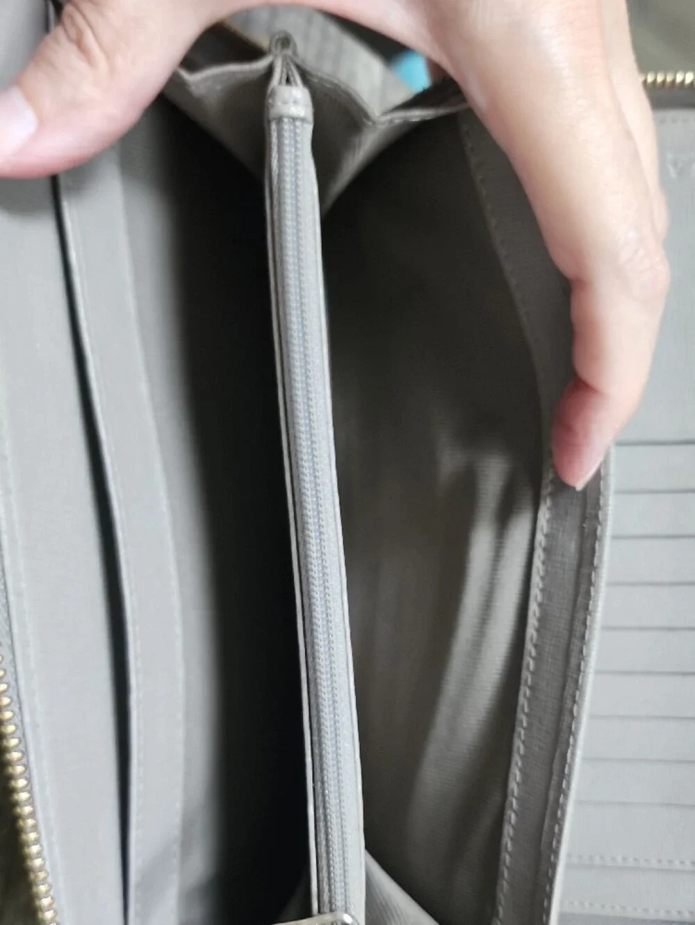 Furla Saffiano Zip Wallet in Pale Gray with Gold Hardware
